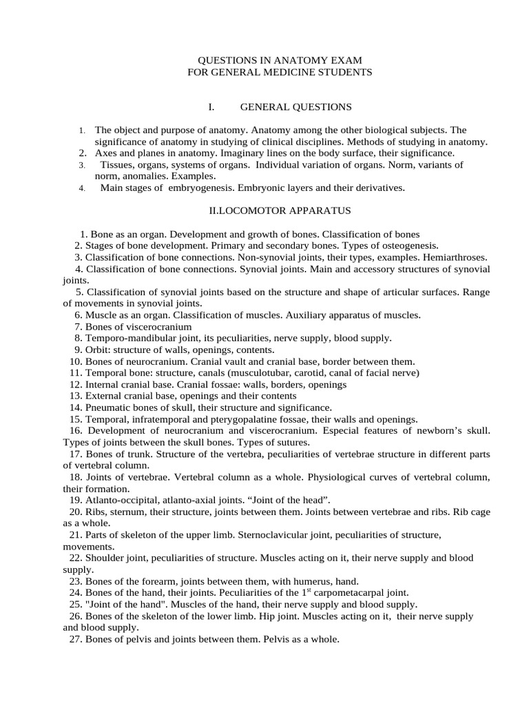 Anatomy Exam Questions for Medical Students | PDF | Vein | Autonomic Nervous System
