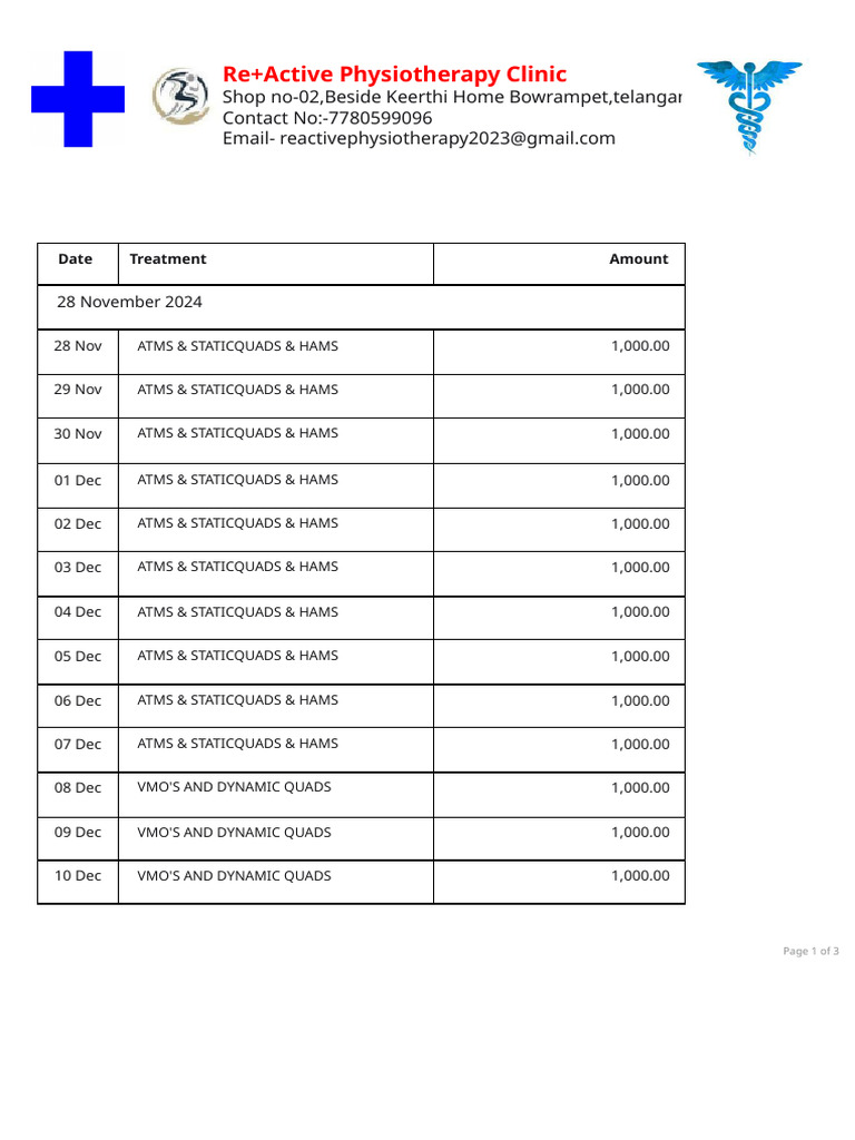 Physiotherapy Treatment Schedule | PDF | Biomechanics | Terrestrial ...