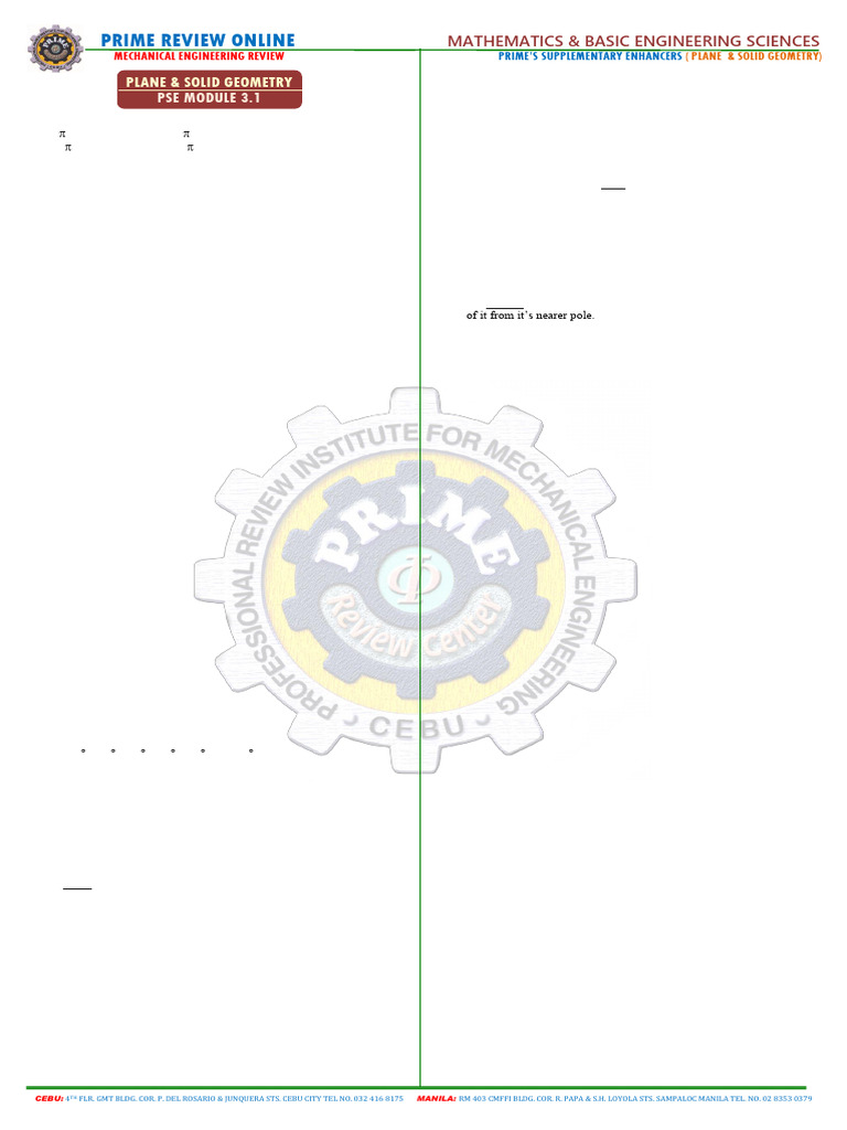 Plane and Solid Geometry Review | PDF | Sphere | Area