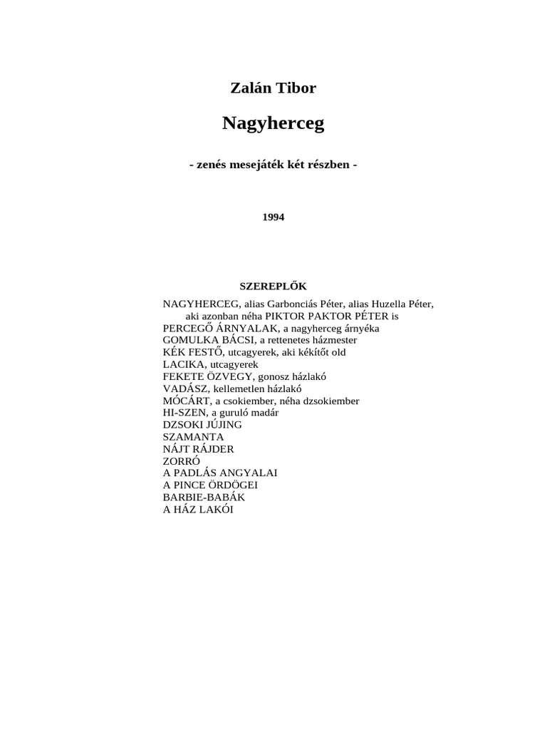 Nagyherceg: Zalán Tibor | PDF