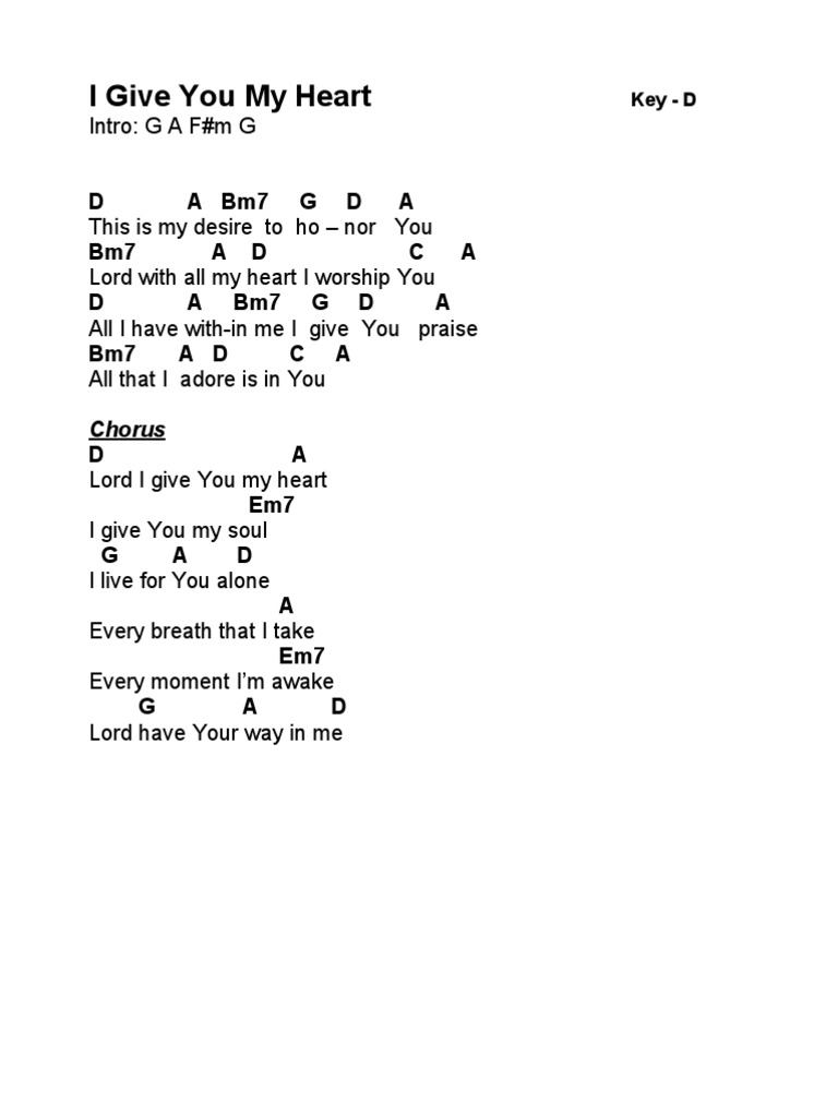 I Give You My Heart Chords D