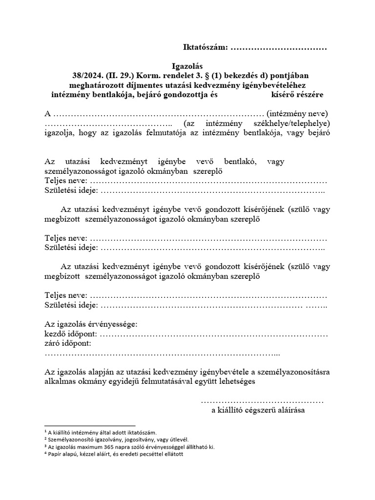 Igazolas Minta Szocialis Intezmenyben Bentlako Szemely Kiseroje Reszere ...