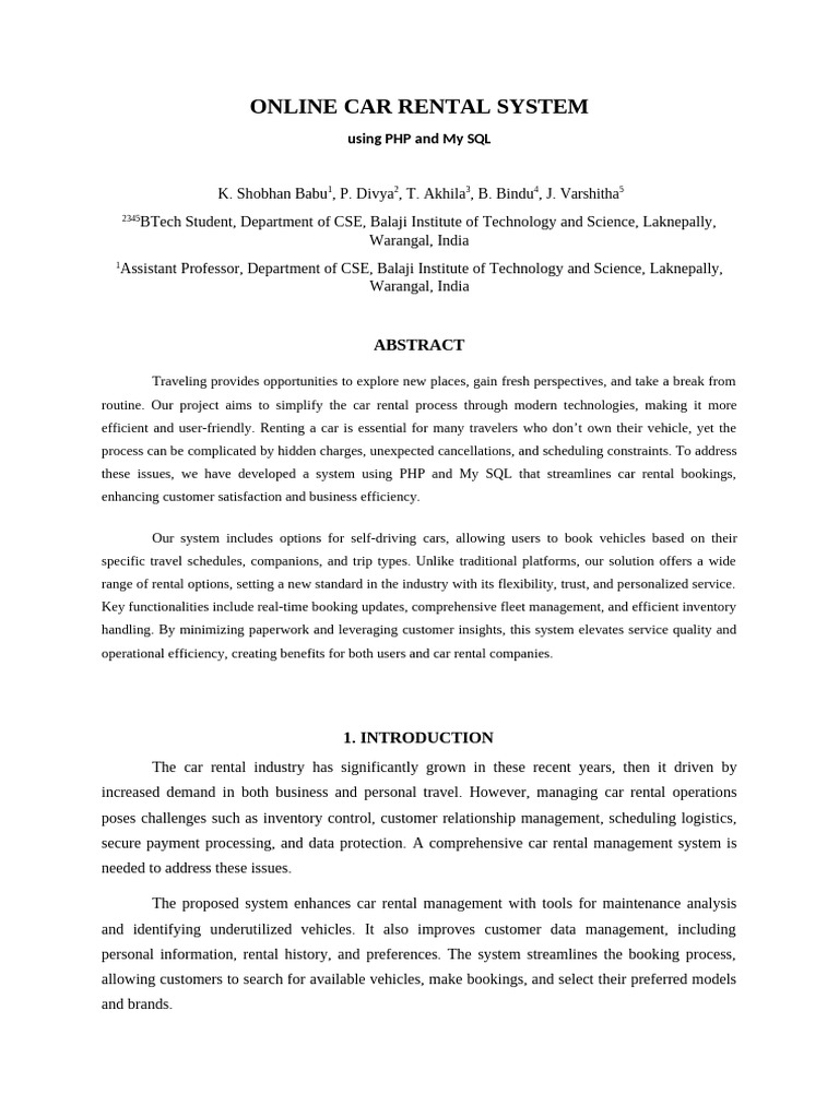 Streamlined Online Car Rental System | PDF | Databases | Usability