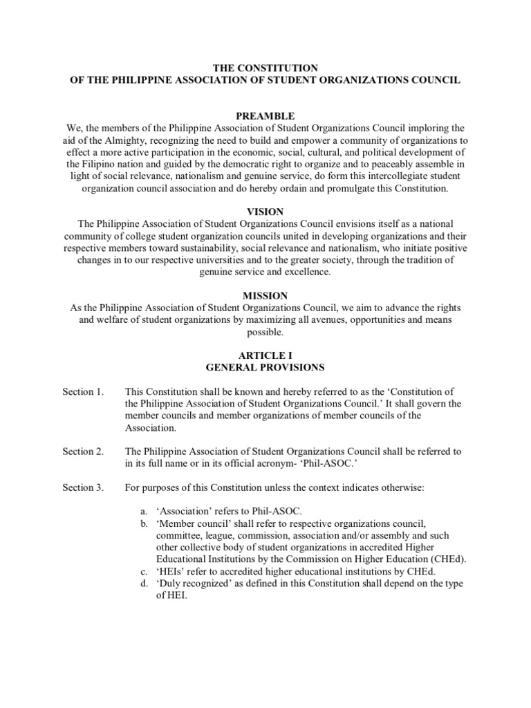 PhilASOC Final Draft of Constitution PDF Article One Of The United