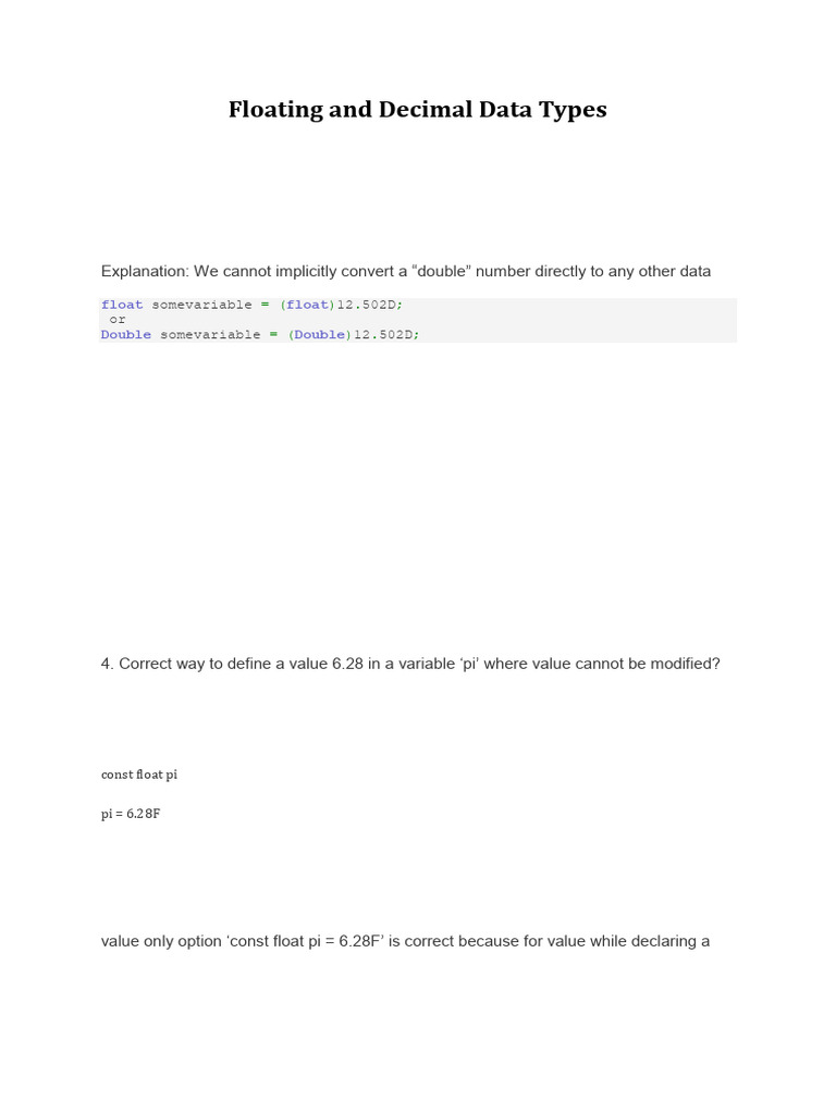 Floating and Decimal Data Types | PDF | Data Type | Computer Science