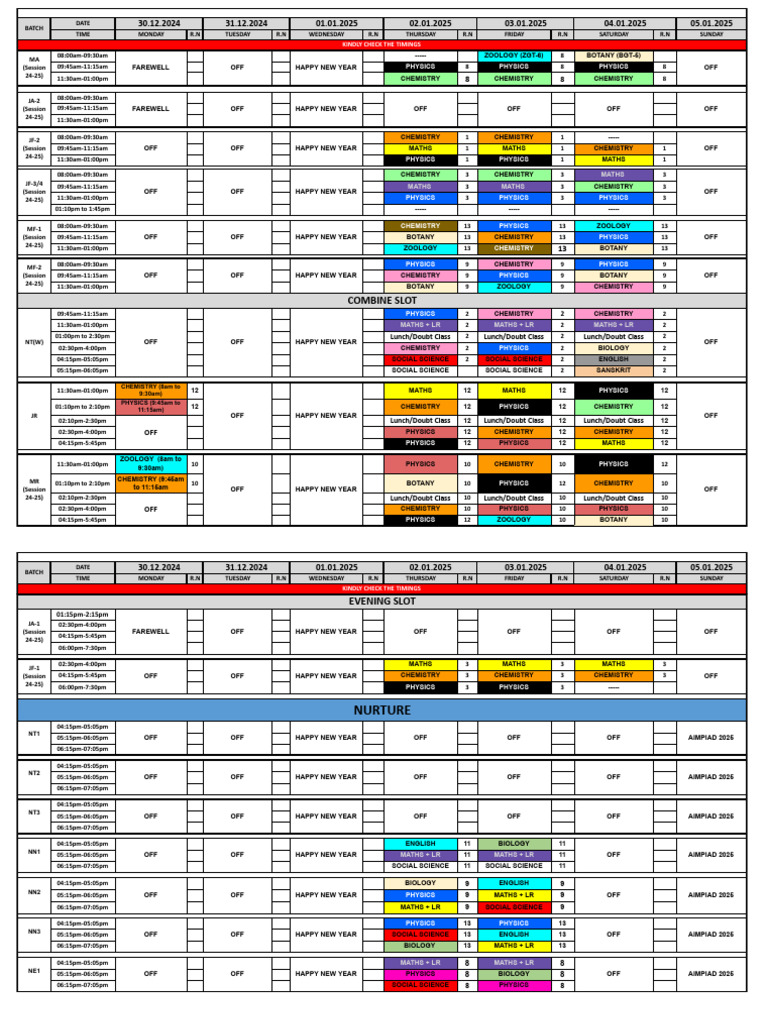 Weekly Class Schedule for Session 24-25 | PDF