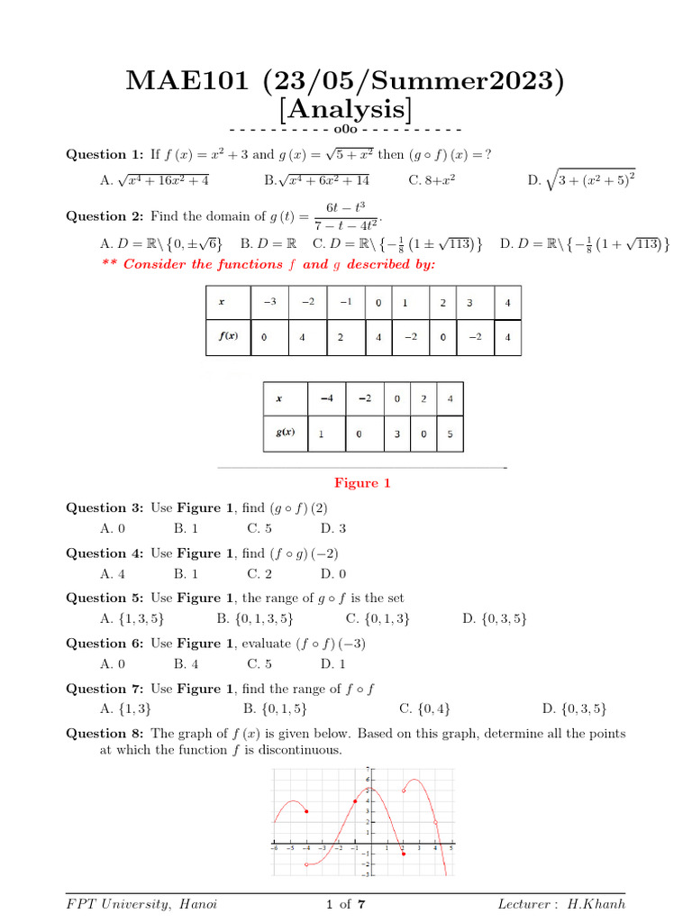 MAE101 Final Exam Questions | PDF | Function (Mathematics) | Mathematics
