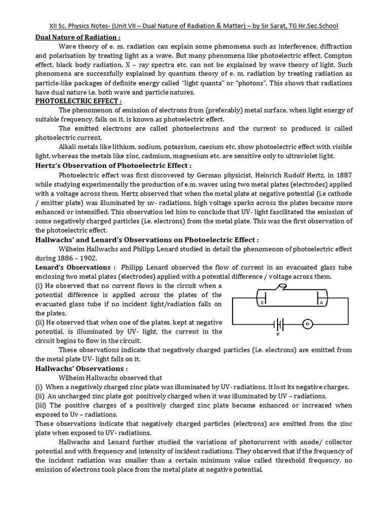 Dual Nature of Radiation of Matter | PDF | Photoelectric Effect ...