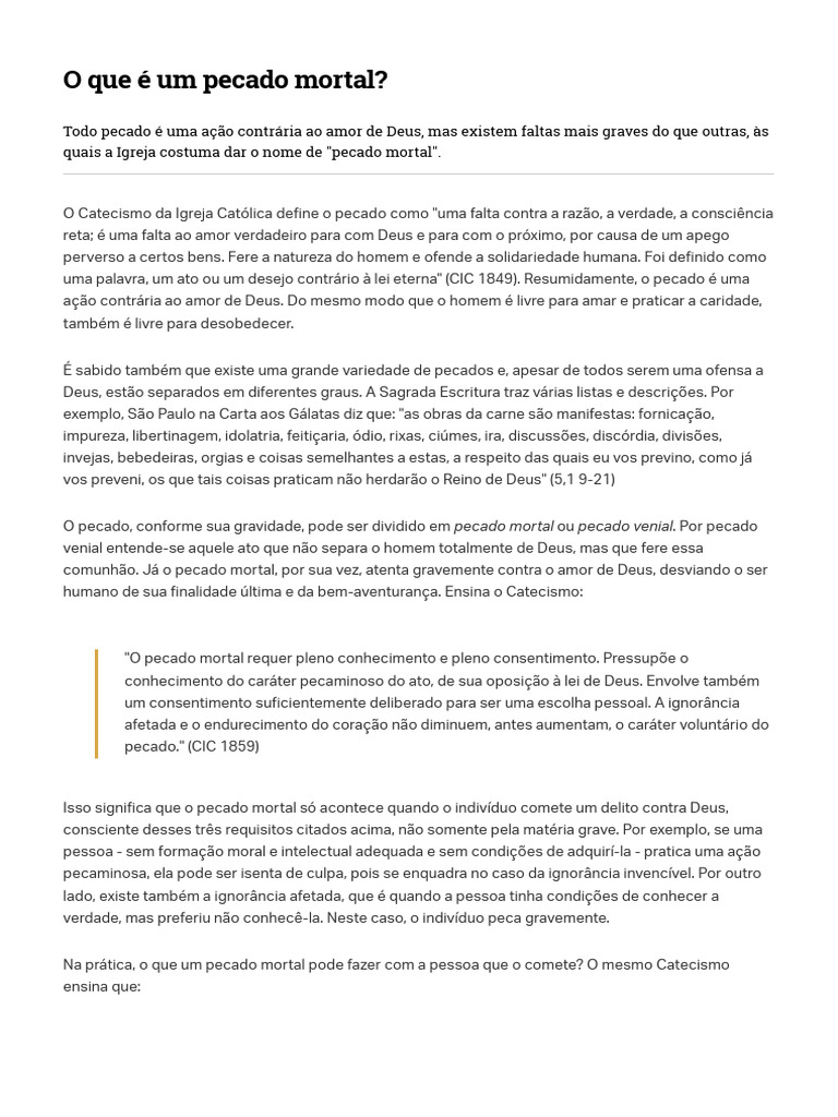 Pecados Mortais e Veniais Explicados | PDF | Pecado | Crença e doutrina ...