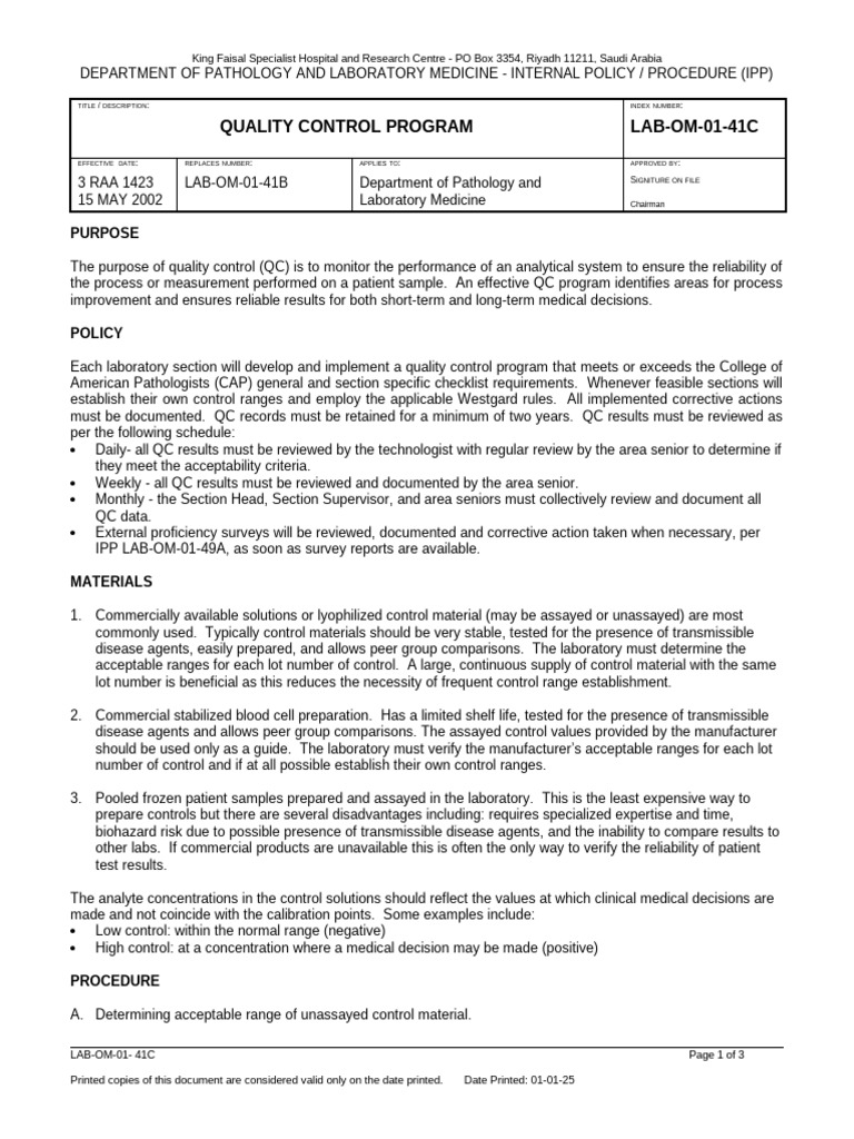 14 LB Quality Control Program | PDF | Assay | Medical Laboratory
