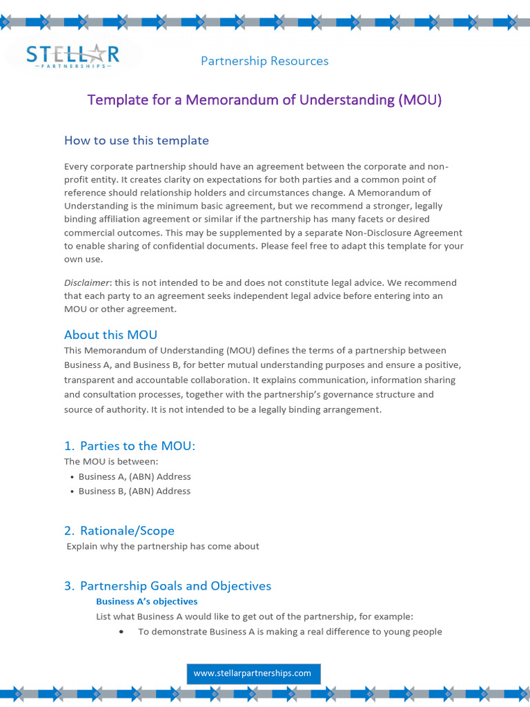 MOU Template for Business Partnerships | PDF | Partnership | Memorandum ...
