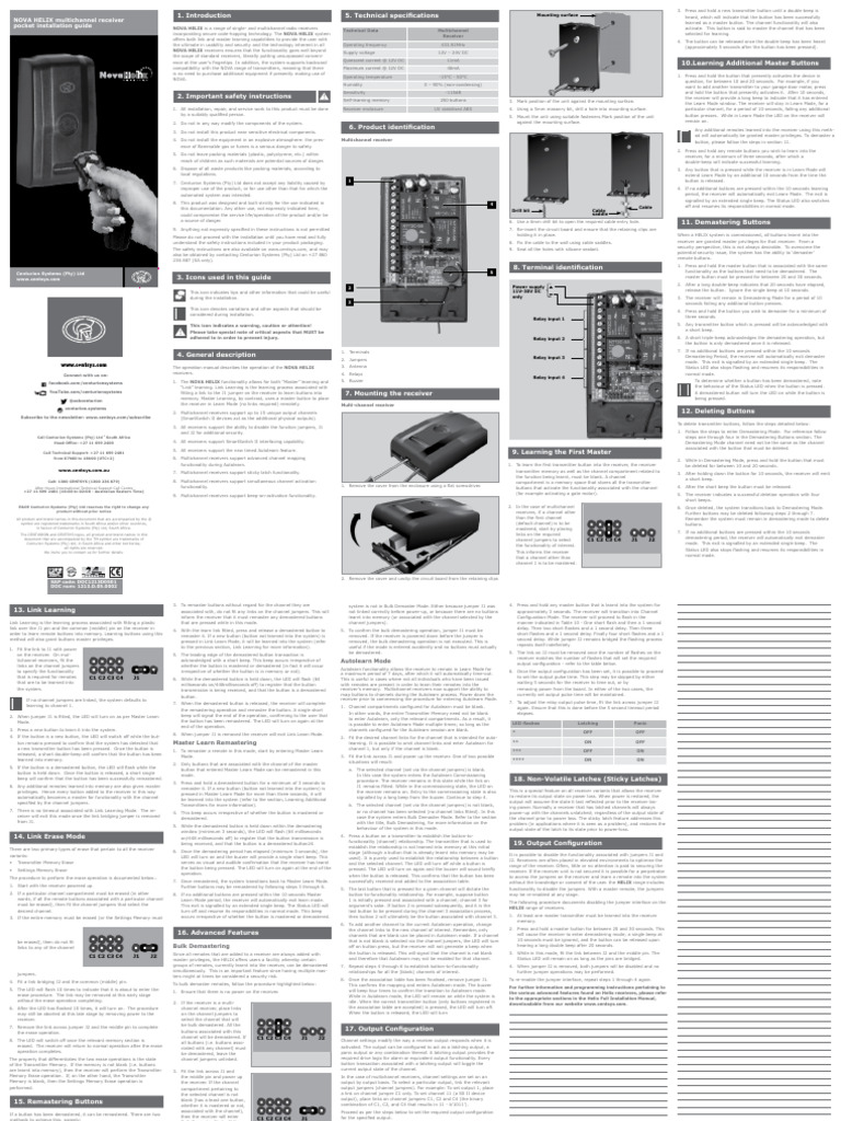 NOVA HELIX Receiver Installation Guide | PDF | Relay | Computer Engineering