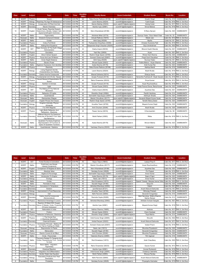 Extra Class Schedule (30!12!2024) | PDF
