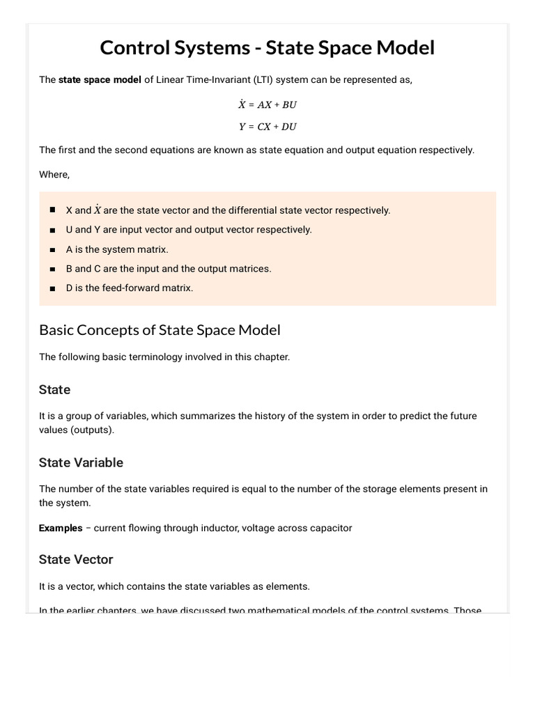 State Space Model Pdf Matrix Mathematics Computer Engineering