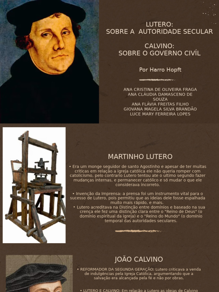 Lutero e Calvino: Autoridade Secular | PDF | Martinho Lutero | Calvinismo