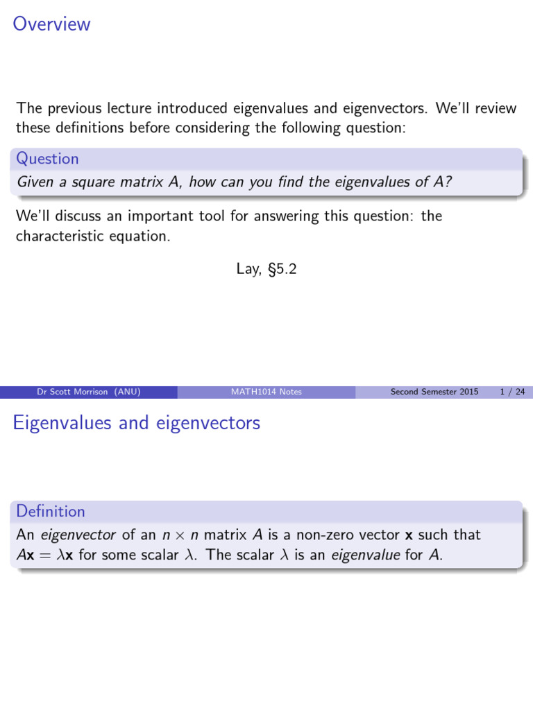 MATH1014 LinearAlgebra Lecture13.slides | PDF | Eigenvalues And ...