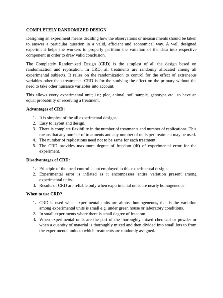 Ch.2 CRD (1) | PDF | Experiment | Design Of Experiments