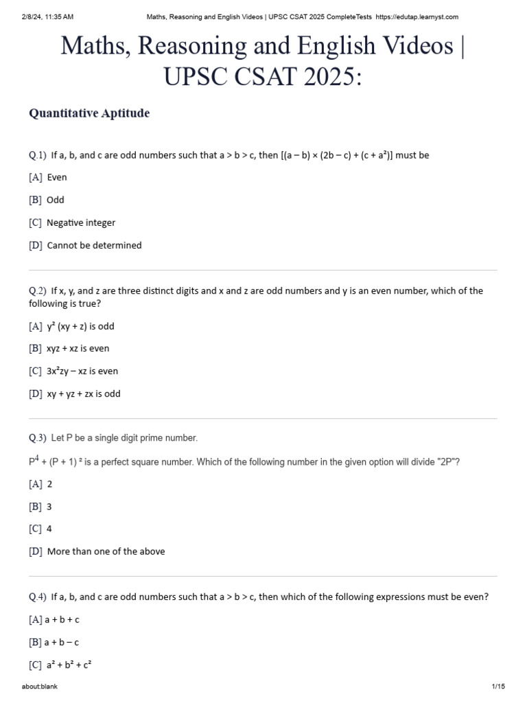 Maths Reasoning and English Videos UPSC CSAT 2025 CompleteTests Https ...