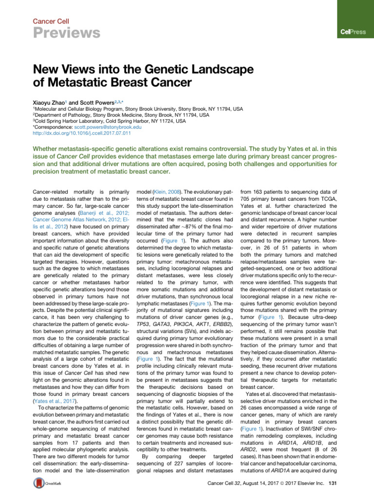 New Views Into The Genetic Landscape of Metastatic Breast CA 2017 ...