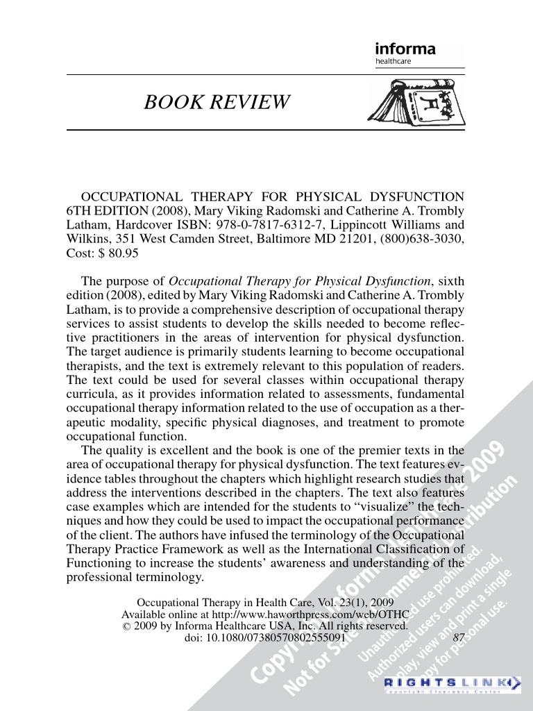 Book Review: Occupational Therapy For Physical Dysfunction | PDF ...