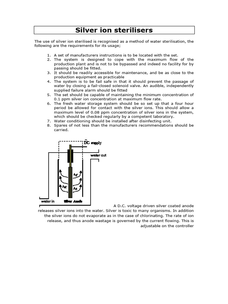 Silver Ion Water Sterilisation Guide | PDF