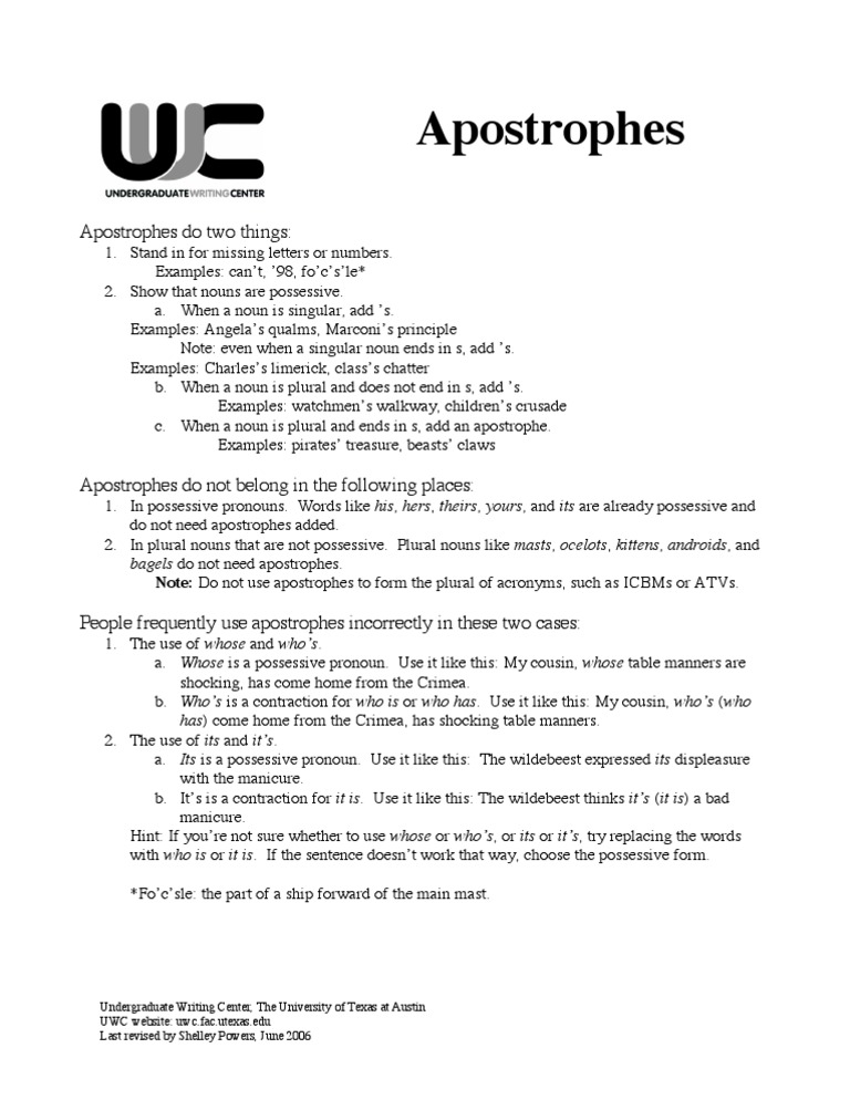 Apostrophe Usage and Rules Guide | PDF | Plural | Noun