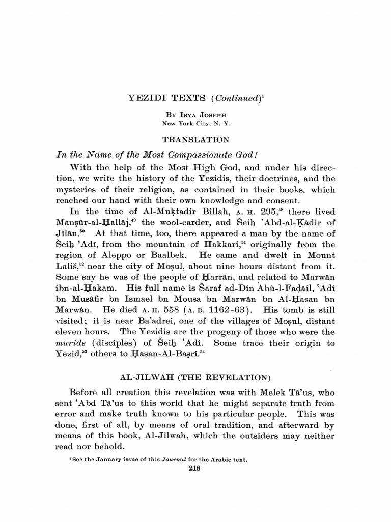 Yezidi Texts, Part 2 of 2 - by Isya Joseph, PhD. | PDF | Adam | Jesus