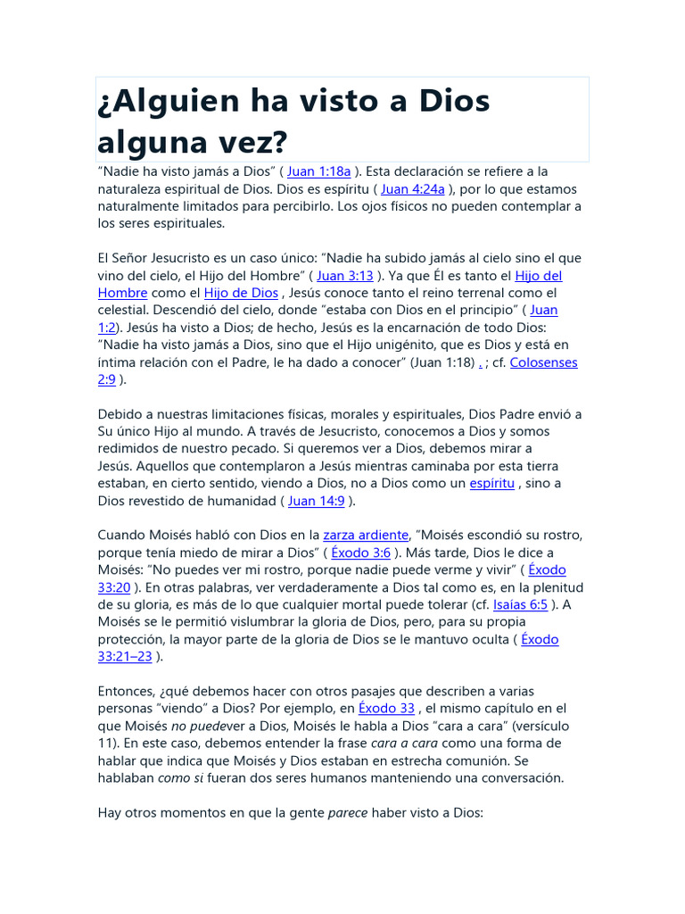Alguien Ha Visto A Dios Alguna Vez Pdf Creencia Y Doctrina