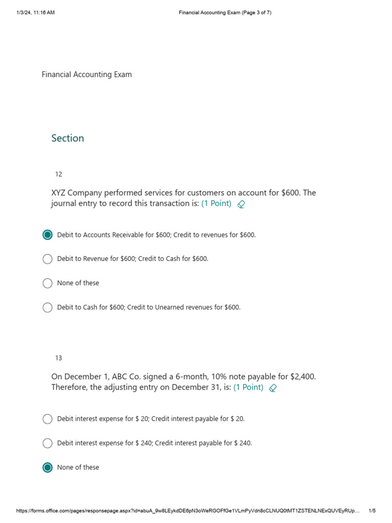 Financial Accounting Exam Questions | PDF | Debits And Credits | Expense