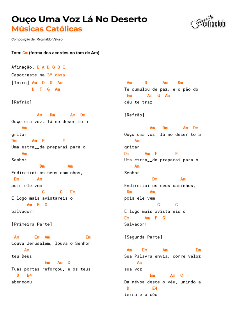 Cifra Club - Músicas Católicas - Ouço Uma Voz Lá No Deserto | PDF ...