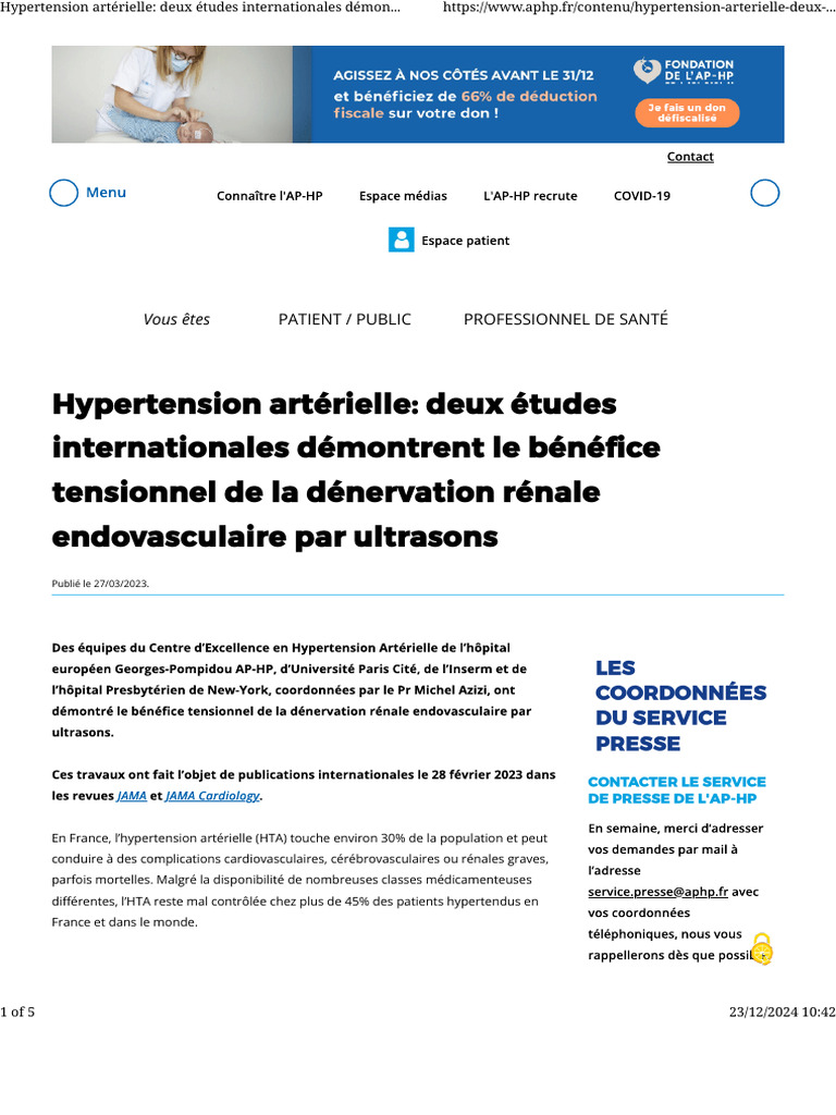 Denervation rénale | PDF | Hypertension artérielle | Pression