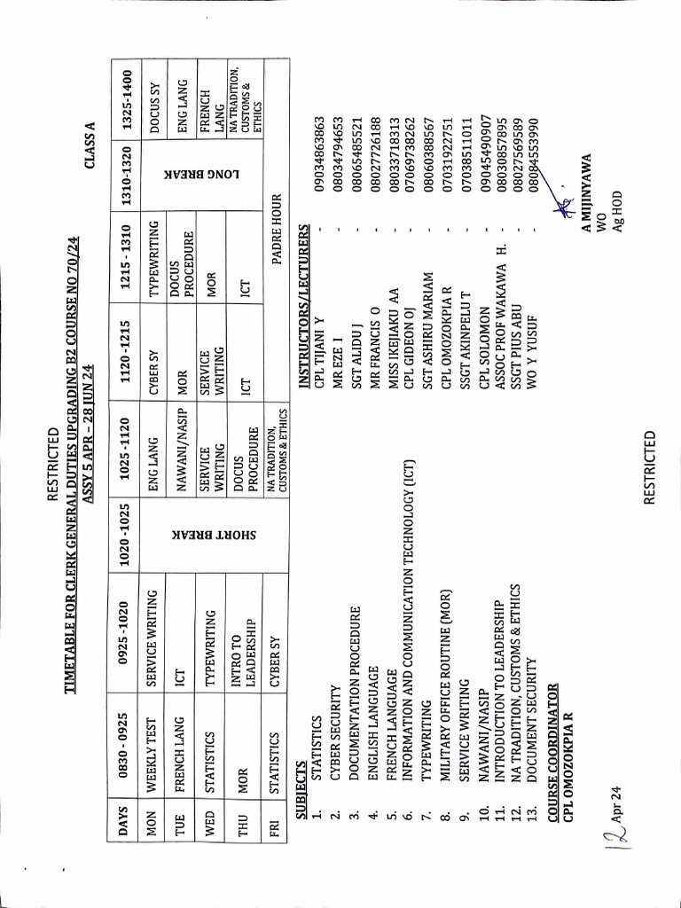 Time Table From 5 Apr To 28 Jum | PDF