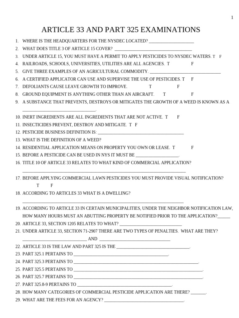 Article 33 and Part 325 Examinations | PDF | Pesticide | Agricultural ...