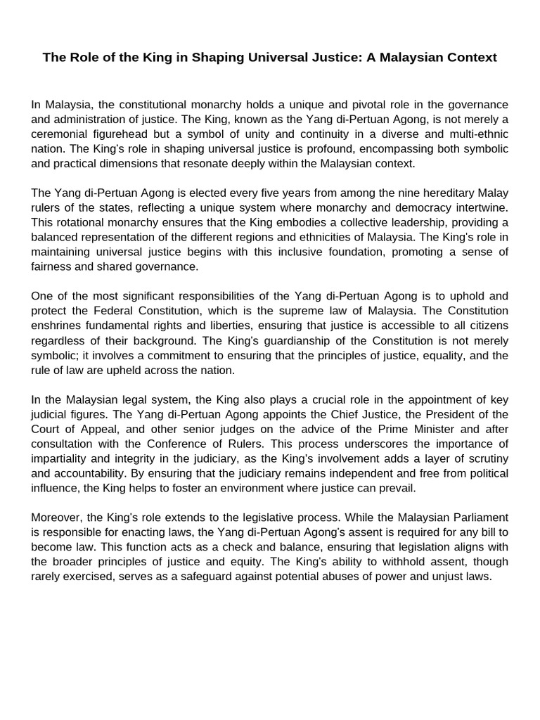 The Role of The King in Shaping Universal Justice | PDF | Malaysia ...