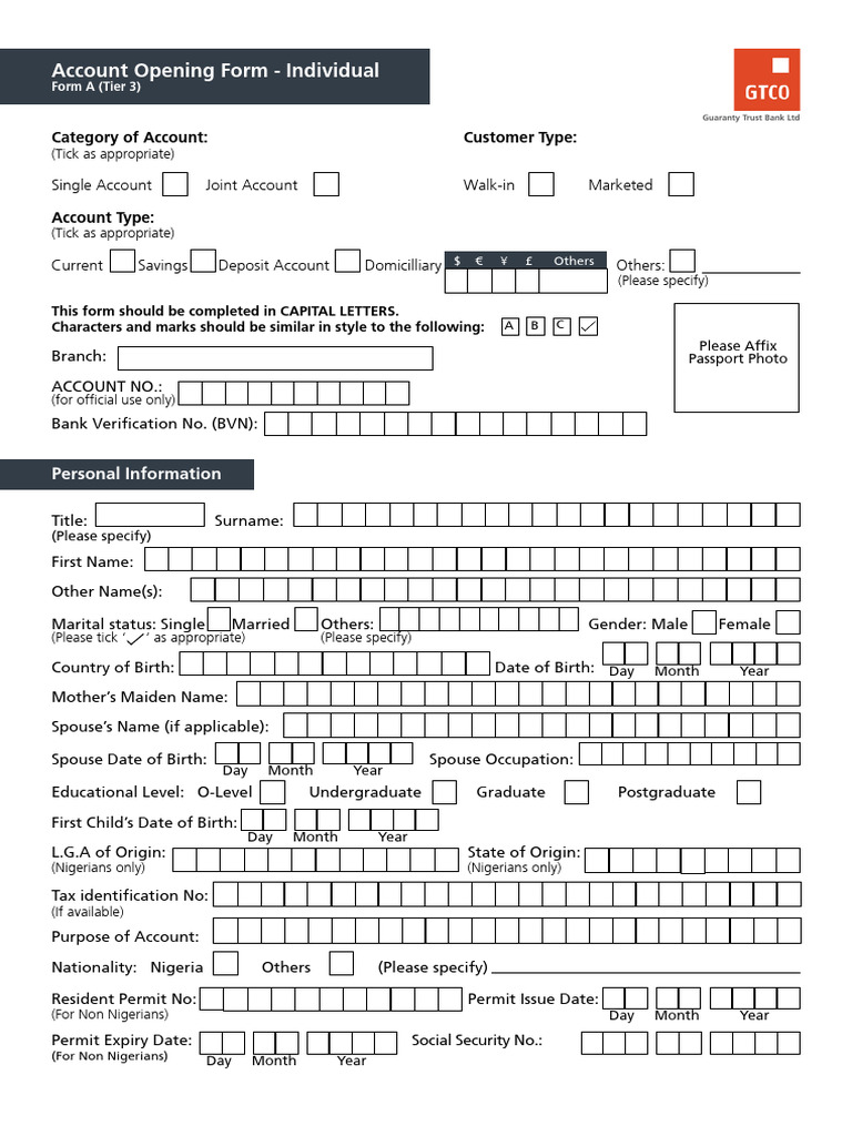 Individual Account Opening Form | PDF | Banks | Cheque
