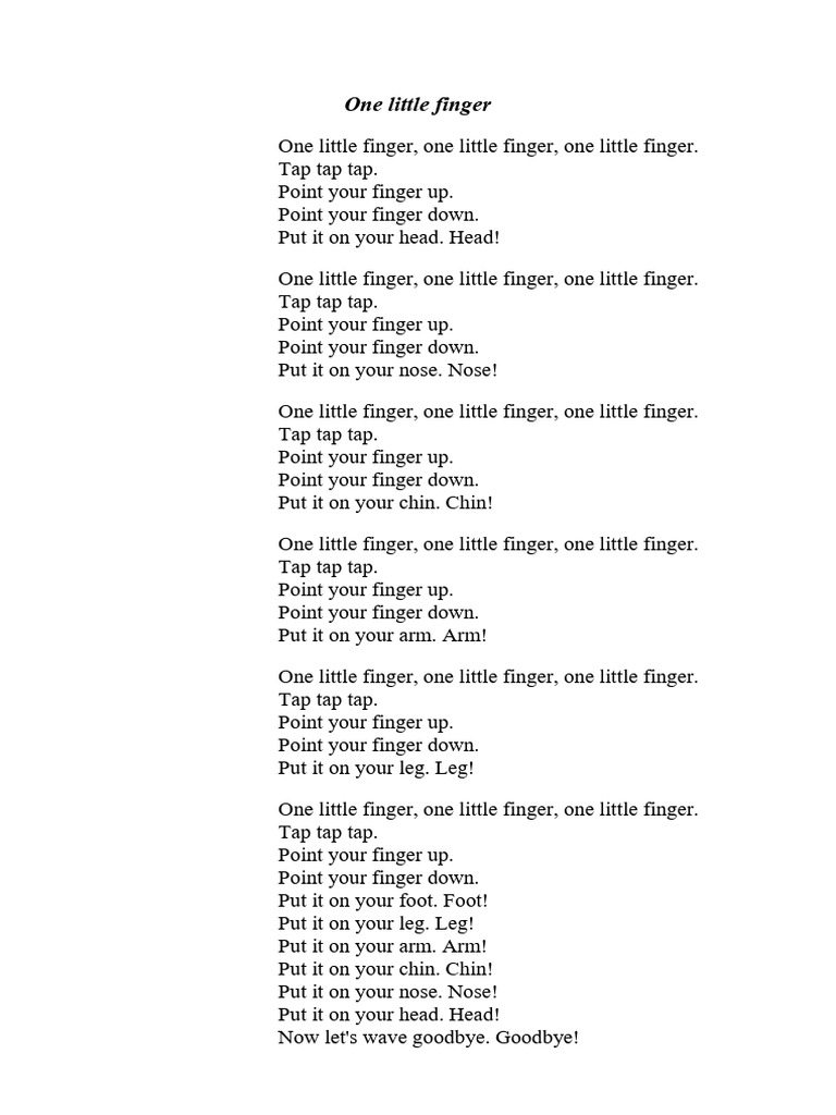 One Little Finger Song Lyrics | PDF