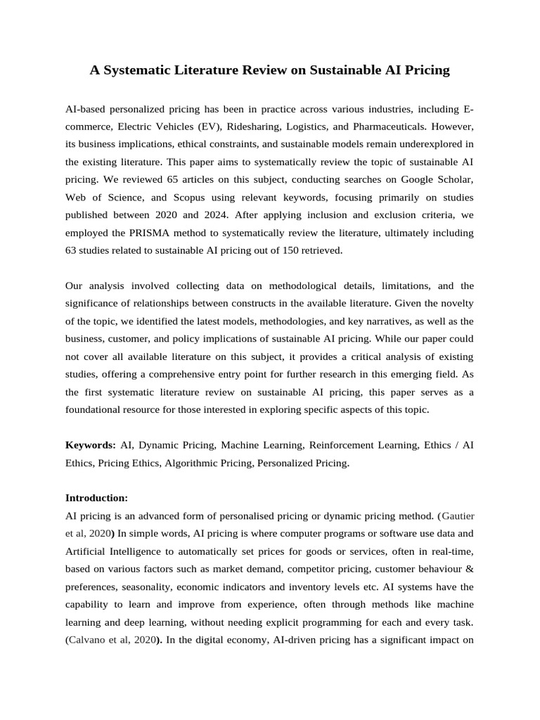 Sustainable AI Pricing: A Literature Review | PDF | Artificial ...