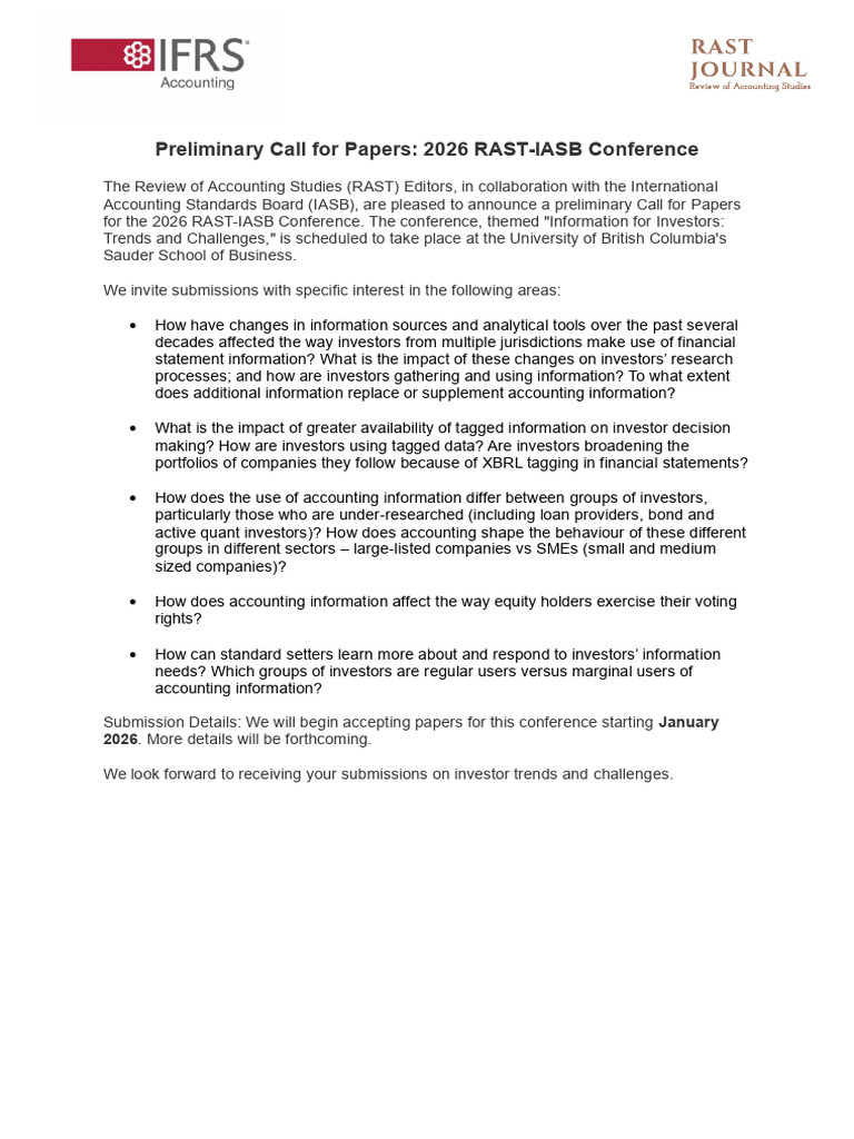 2026 RAST-IASB Conference Call for Papers | PDF