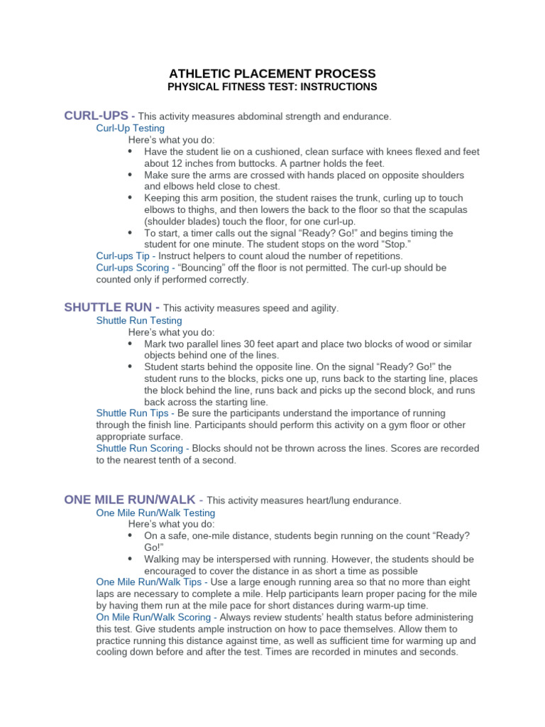 APP - Physical Fitness Test Instructions 2 | PDF | Foot