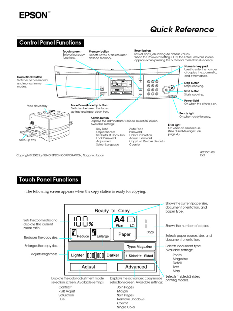 Epson Aculaser Color Station 8600 Quick Reference Guide | PDF | Image ...