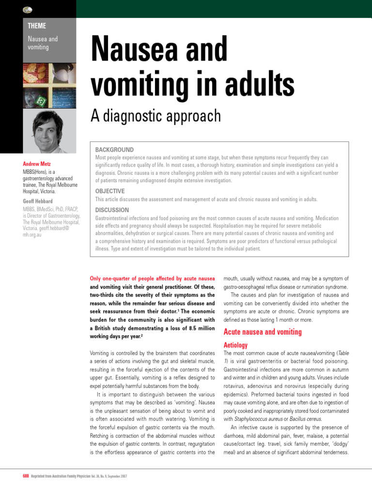 Nausea and Vomiting: Causes and Management | PDF | Nausea | Vomiting