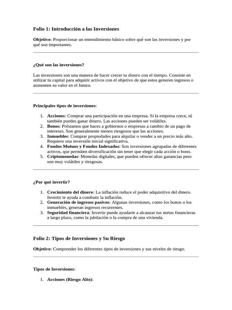 Guía Básica de Inversiones y Riesgos | PDF | Compartir (Finanzas ...