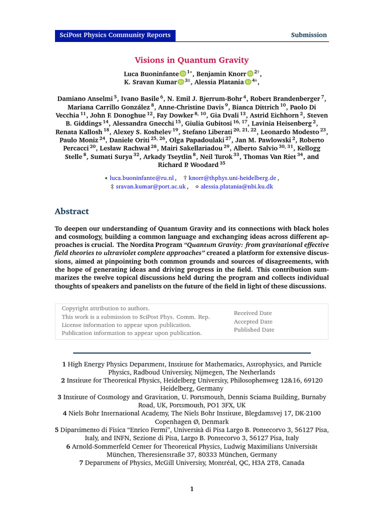 Visions in Quantum Gravity: Scipost Physics Community Reports | PDF ...