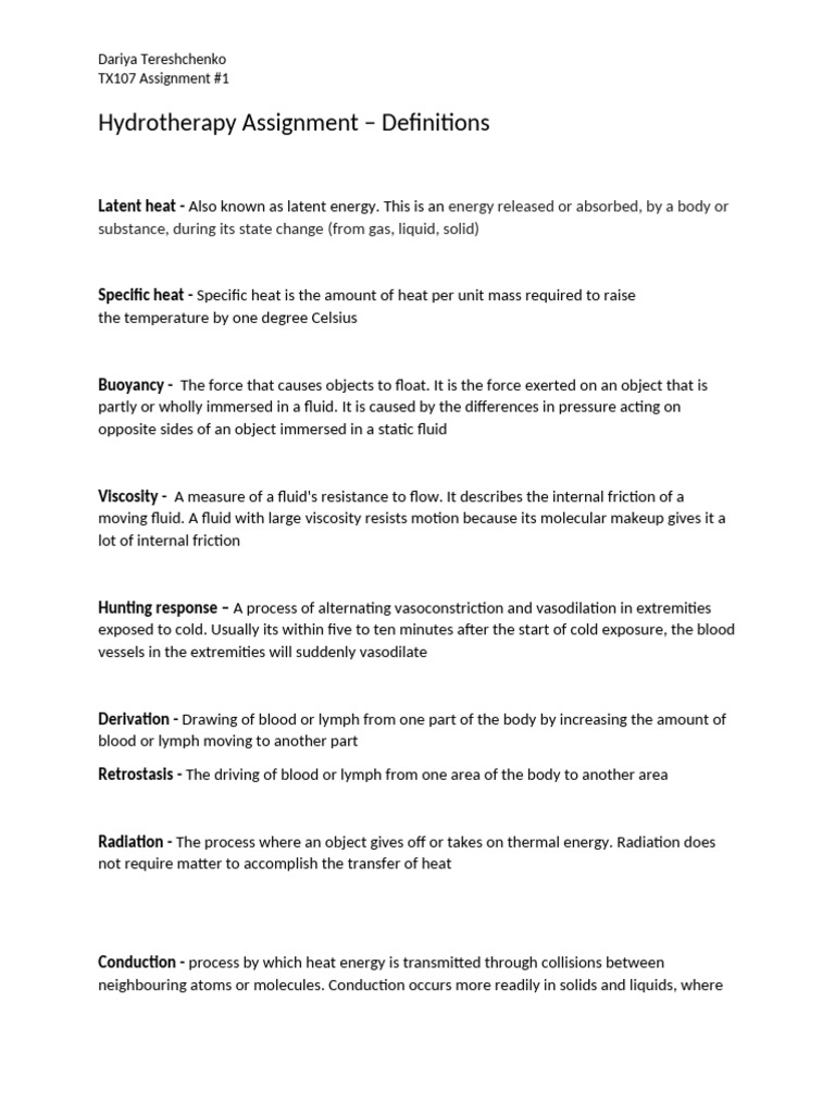 Hydrotherapy Key Terms Explained | PDF | Heat | Heat Transfer