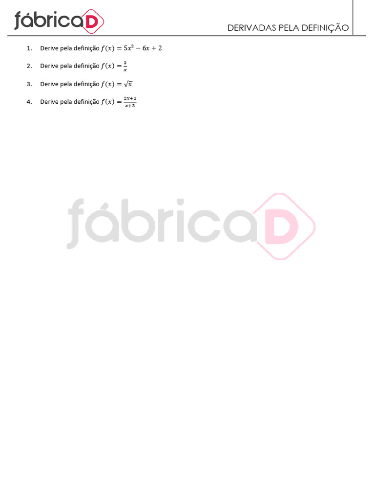 Derivadas pela Definição: Exemplos | PDF