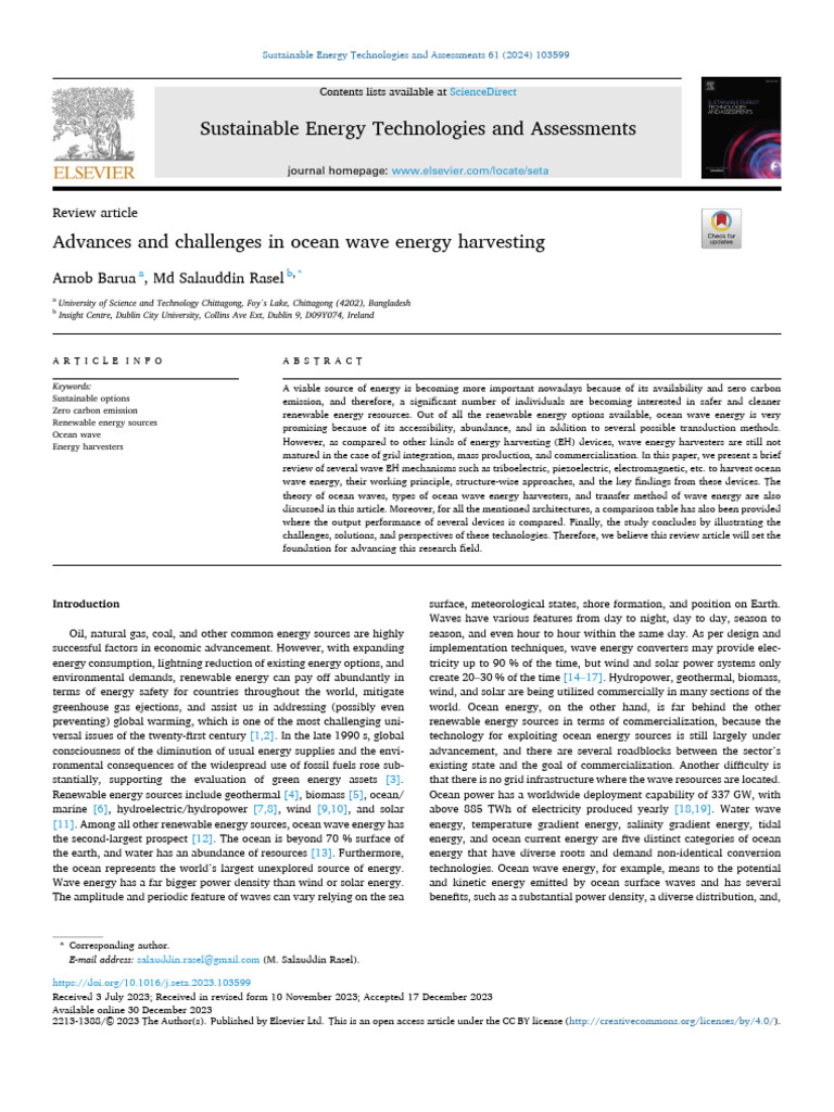 Advances in Ocean Wave Energy Harvesting | PDF | Energy Development | Waves