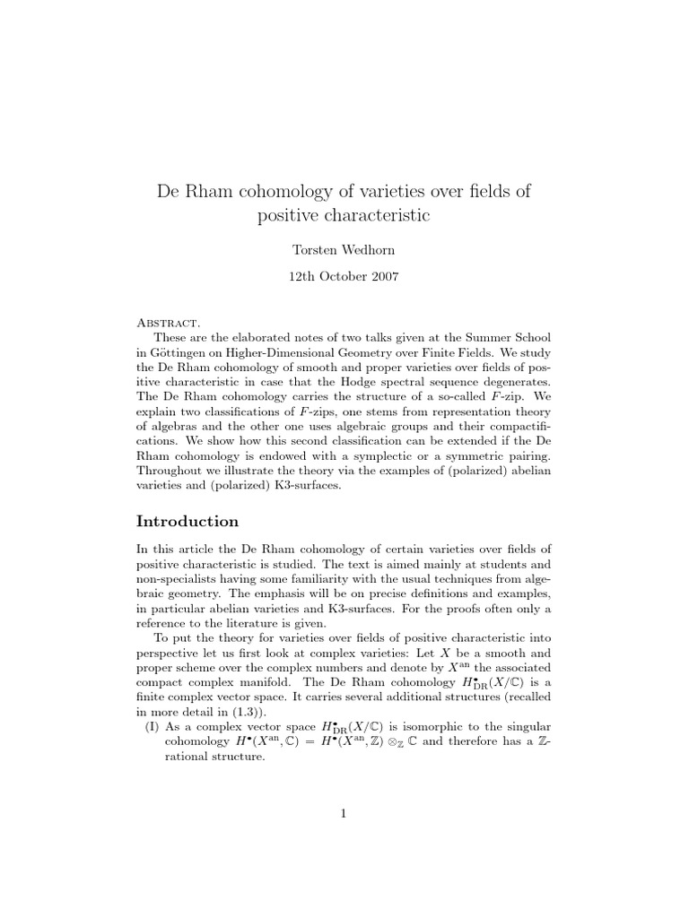 Wedhorn - de Rham Pos Char | PDF | Field (Mathematics) | Group ...