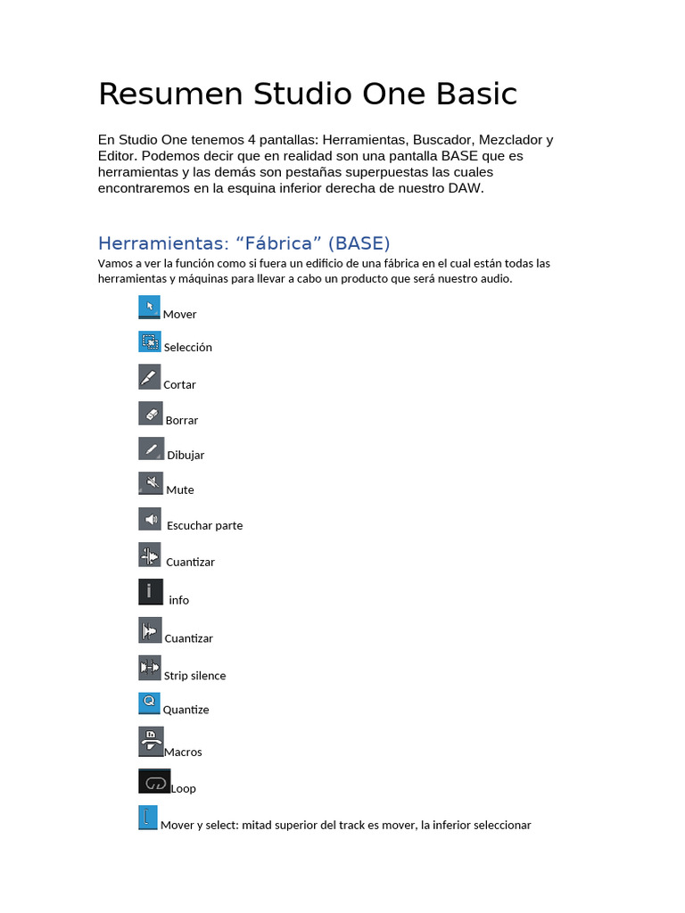 Resumen Studio One Basic | PDF | Tecnología de sonido | Sonido