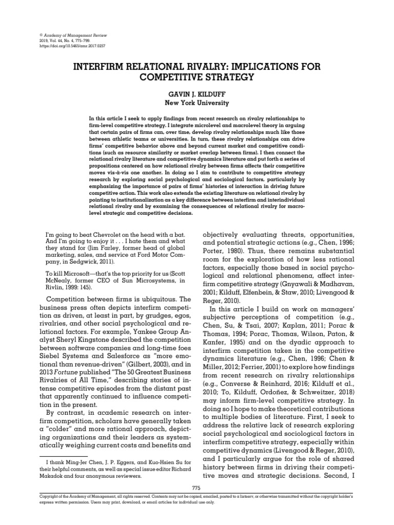Interfirm Relational Rivalry Insights | PDF | Strategic Management ...