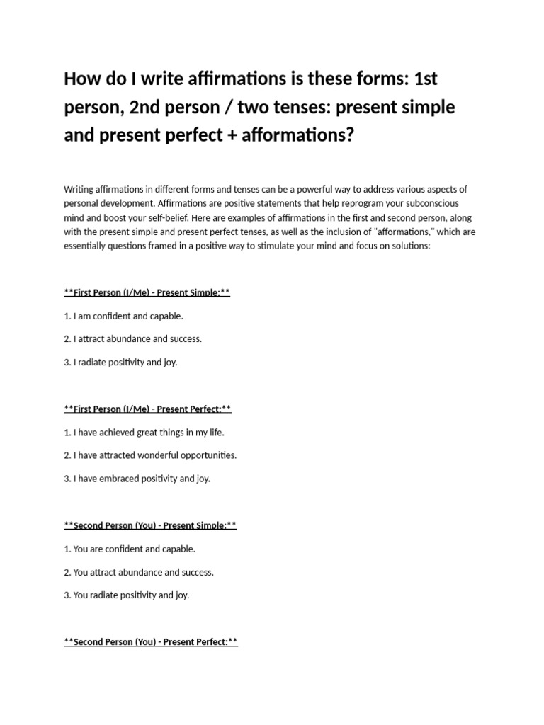 0 - Different Forms of Affirmations - CHATGPT 3.5 | PDF